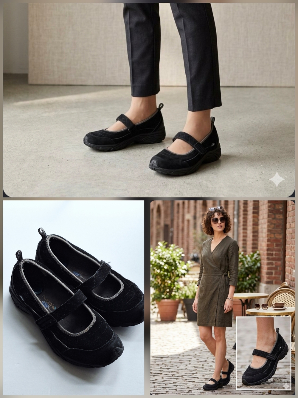 💙Dr Scholl's Natural Sport Black Suede Mary Jane Flats Black 🤍7.5W